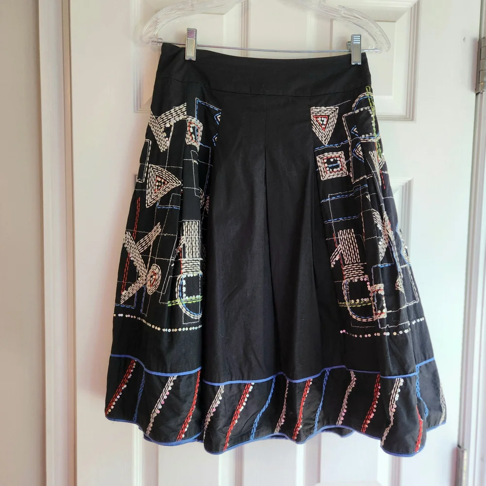 Reiss Black A-Line Embroidered Skirt  Womens 8
